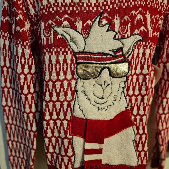 Unisex Christmas llama sweater Athletic llama with sunglasses. Size M - Picture 2 of 6